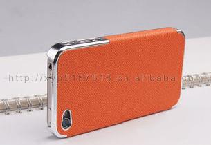 深圳批發蘋果iphone5 4s手機殼 外殼 電鍍框 荔枝紋貼皮外殼k494價格 廠家 圖片